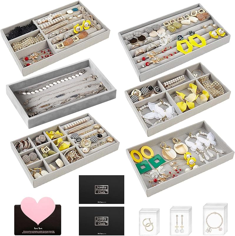 6 Stück Schmucktablett,Schmuckaufbewahrung Schublade,Schmuck Schublade Organizer Set,Schmuckaufbewahrung Stapelbar,Schmuckeinsatz für Schubladen,Schubladeneinsatz Schmuck für Halsketten