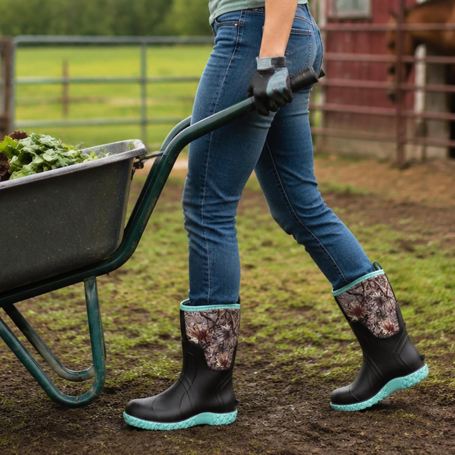 Women's Rain Boots, Waterproof Garden Mud Boots, Rubber Camo Work Boots