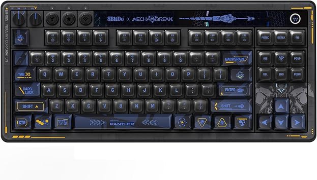 8BitDo Retro 87 Mekanik Klavye, Çalışırken Değiştirilebilir Kailh Anahtarları, RGB Arka Işık, Programlanabilir Düğmeler, Windows ve Android için Kablosuz 2.4G/Bluetooth/USB-C - Mecha Break: Panter