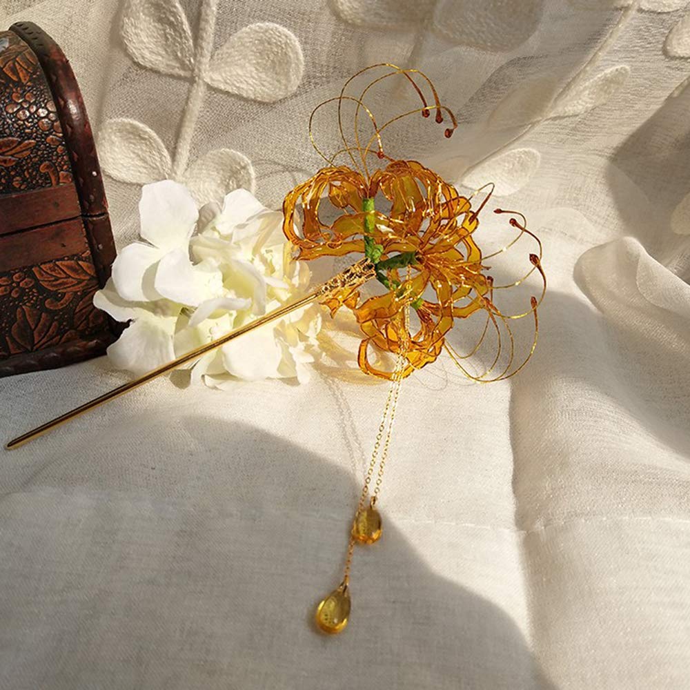 彼岸花のかんざし〜バイオレット〜】ディップアートの髪飾り 成人式 卒業式 