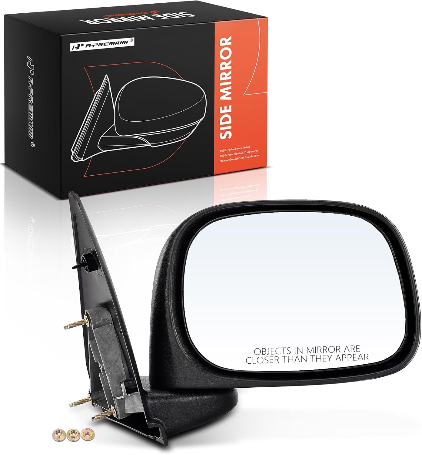A-Premium Passenger Side Manual Door Mirror - Compatible with Dodge Ram 1500 2002-2009, Ram 2500 2003-2009, Ram 3500 2003-2009 - Non-Heated Manual Folding Black Outside Rear View Mirror