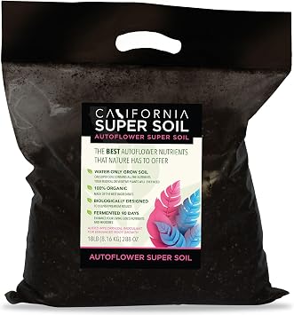 California Super Soil Premium 100% Organic Autoflower Super Soil - 18+ Nutrient Blend - Garden Soil for Indoor Grow Kit - 18Lbs Bag - Grows 6 Plants