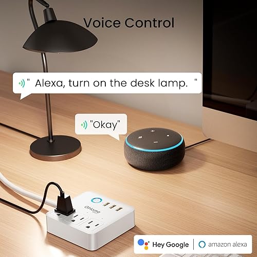 Vista 29 de GHome Smart Regleta de alimentación con 3 puertos USB y 3 enchufes inteligentes que funcionan con Alexa y Google Home, protector contra