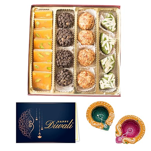 Delight Foods Assorted Mango Pista Chocolicious 400g | Mango Truffle + Chocolate Bon-bons + Pista Bites + Greeting Card | Indian Sweets | Gift Pack (Diwali)