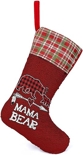 Medias de Navidad de búfalo a cuadros rojos con lentejuelas, bolsa de regalo para fiestas de árbol de Navidad