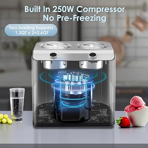 Miniatura 3 de Homtone Máquina de helados de 2 sabores, compresor automático de helados con 2 cuencos, 2.6 cuartos de galón (2 x 1.3 qt) de mayor capacidad y