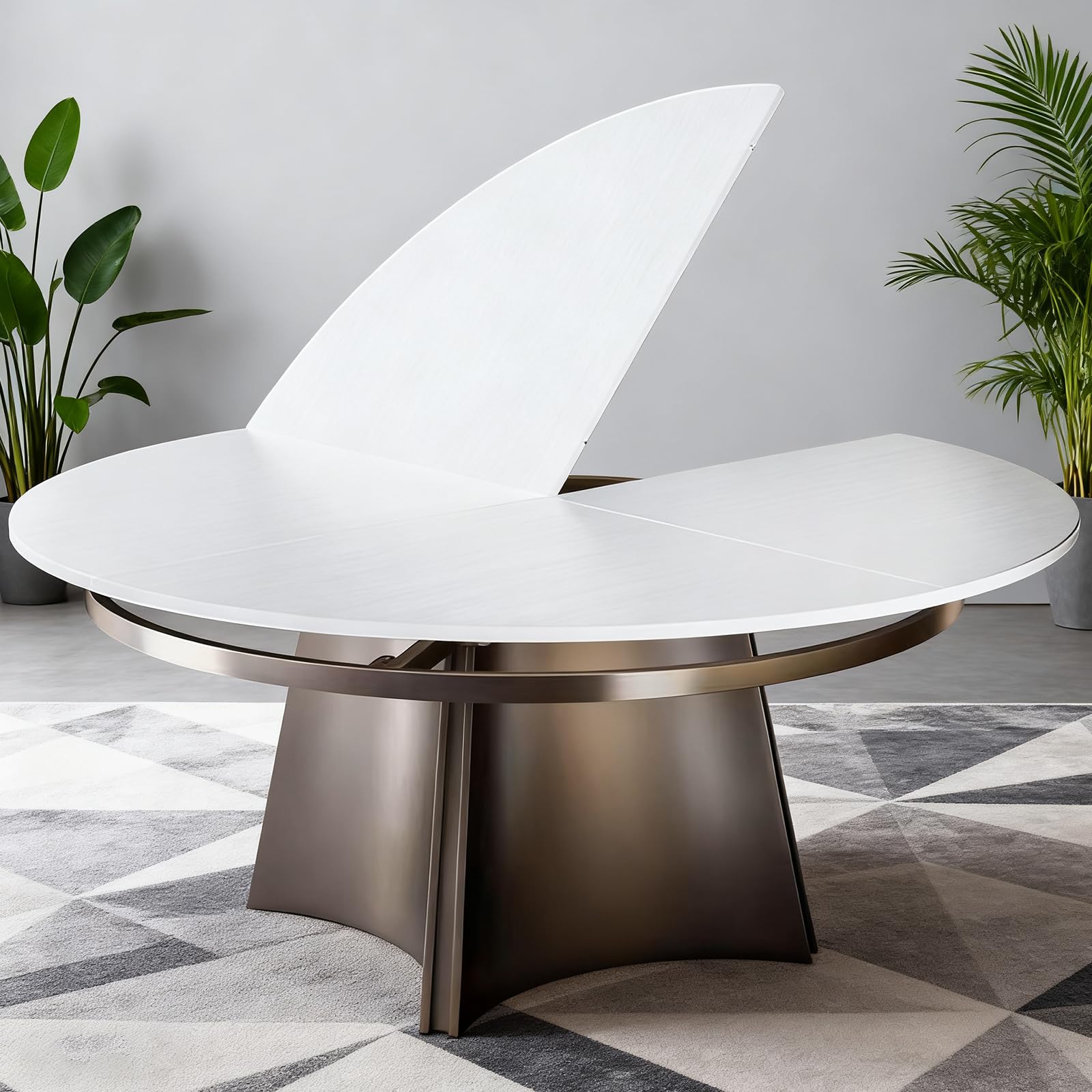 Piano de Mesa Redondo Plegable, Redondo Tablero de Mesa 4-Plegable Sin Patas, Madera Least 20cm Extensor Tablero de Mesa para Picnic/Asientos adicionales para Invitados (Whtie, D:181cm)