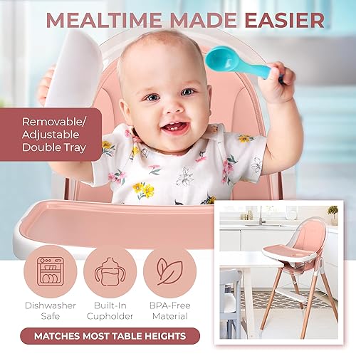 Miniatura 3 de Children Of Design Silla alta clásica 6 en 1 no reclinable con cojín extraíble color rosa