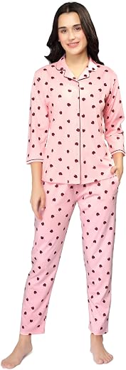beebelle Women's Cotton Apple Printed Shirt &amp; Pyjama Night Suit Set 1120