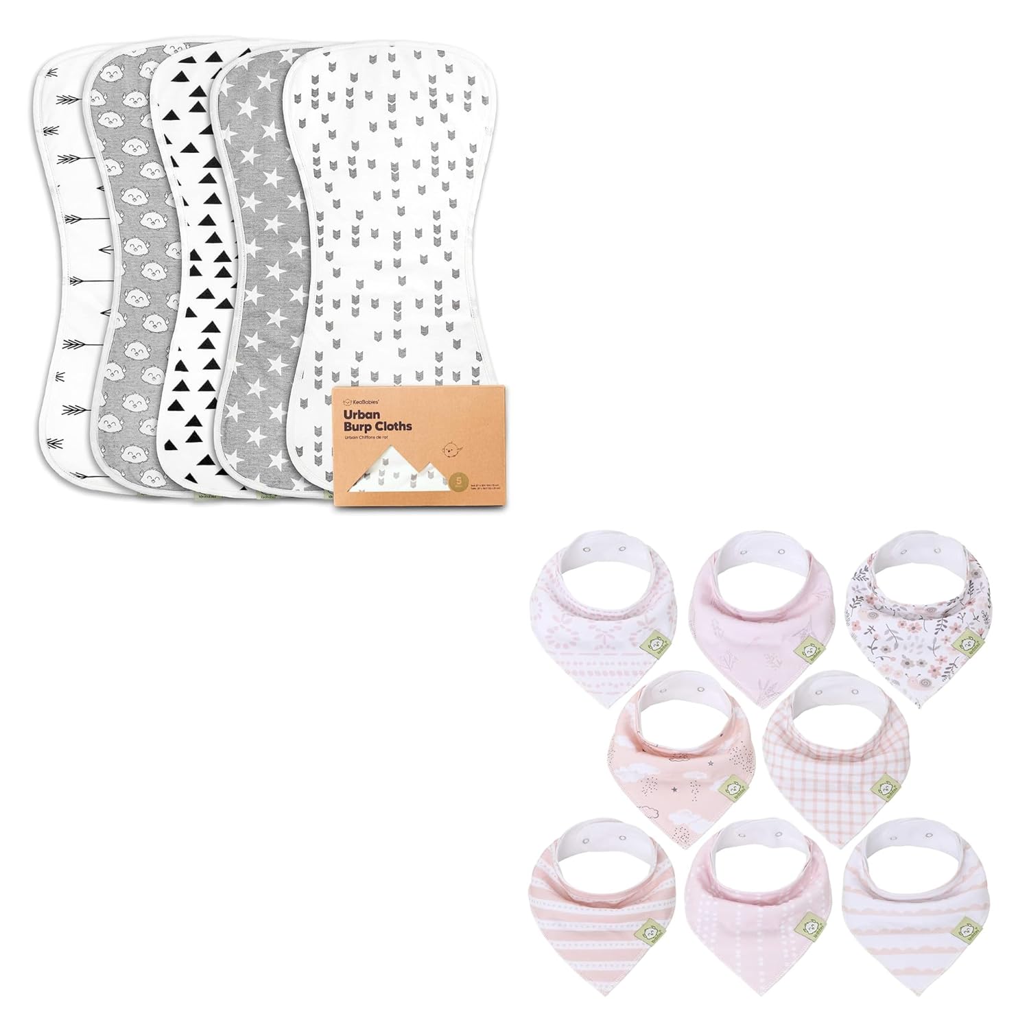 KeaBabies Burp Cloth & Bandana Bibs - Soft and Absorbent Cotton burping Clothes, Burp Rags, Cute Bandana Scarf for Baby Boys and Girls