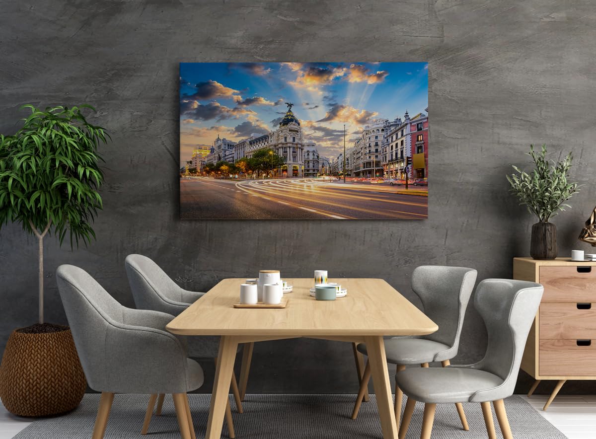 Calle de Alcalá de Madrid - Fotografía Urbana | Cuadro Canvas Wall Art | Impresión Giclée lienzo algodón puro | Bastidor 3cm | 55x75cm