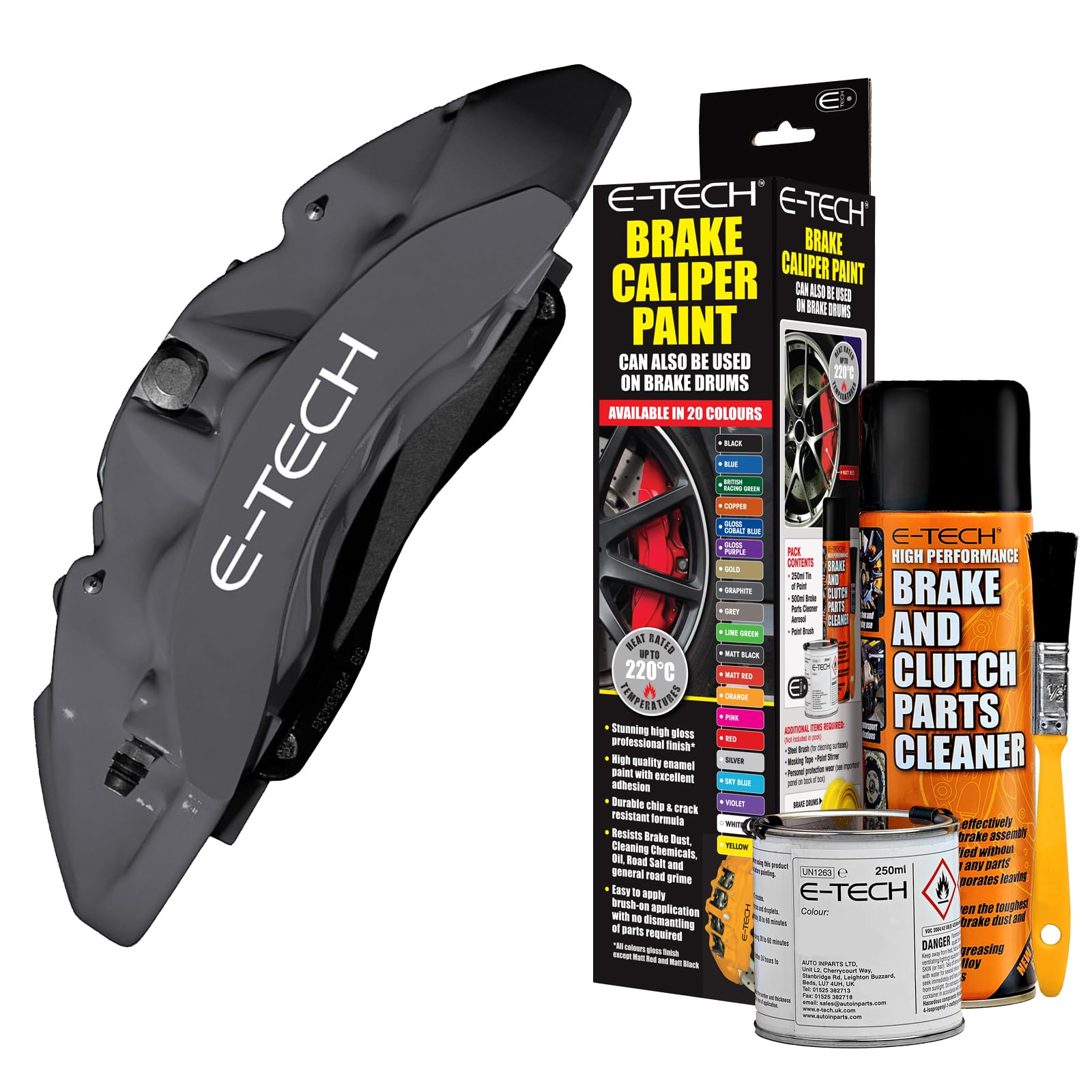 E-TECH Graphite Brake Caliper Paint - EBCP-GRA - Complete Kit Inc Paint/Cleaner & Brush
