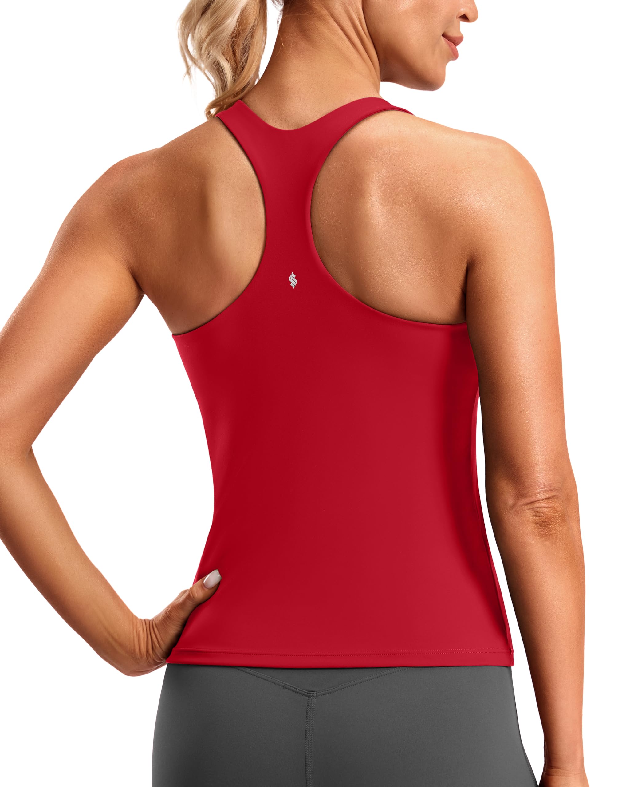 Photo 1 of Soothfeel Womens Workout Tank Tops with Built in Bra Racerback Athletic Yoga Top High Neck Sports Gym Sleeveless Shirts Red Large