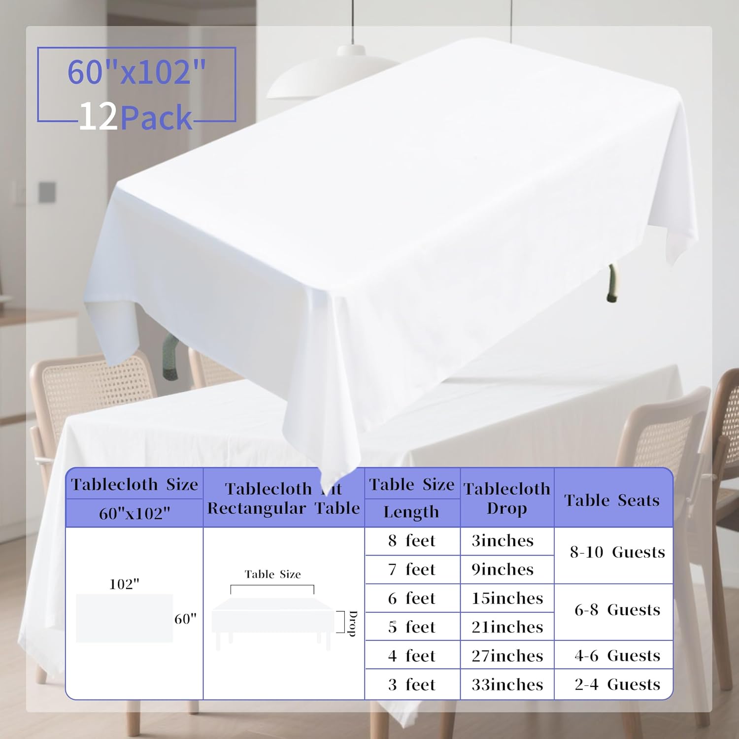 BIGTONE 12 Pack White Rectangle Tablecloth 60 x 102 Inch, Cross Ribbon Packing Reusable Table Clothes for 6 Foot Tables, Wrinkle Resistant Polyester Fabric Table Cover for Wedding, Party, Banquet - Image 3