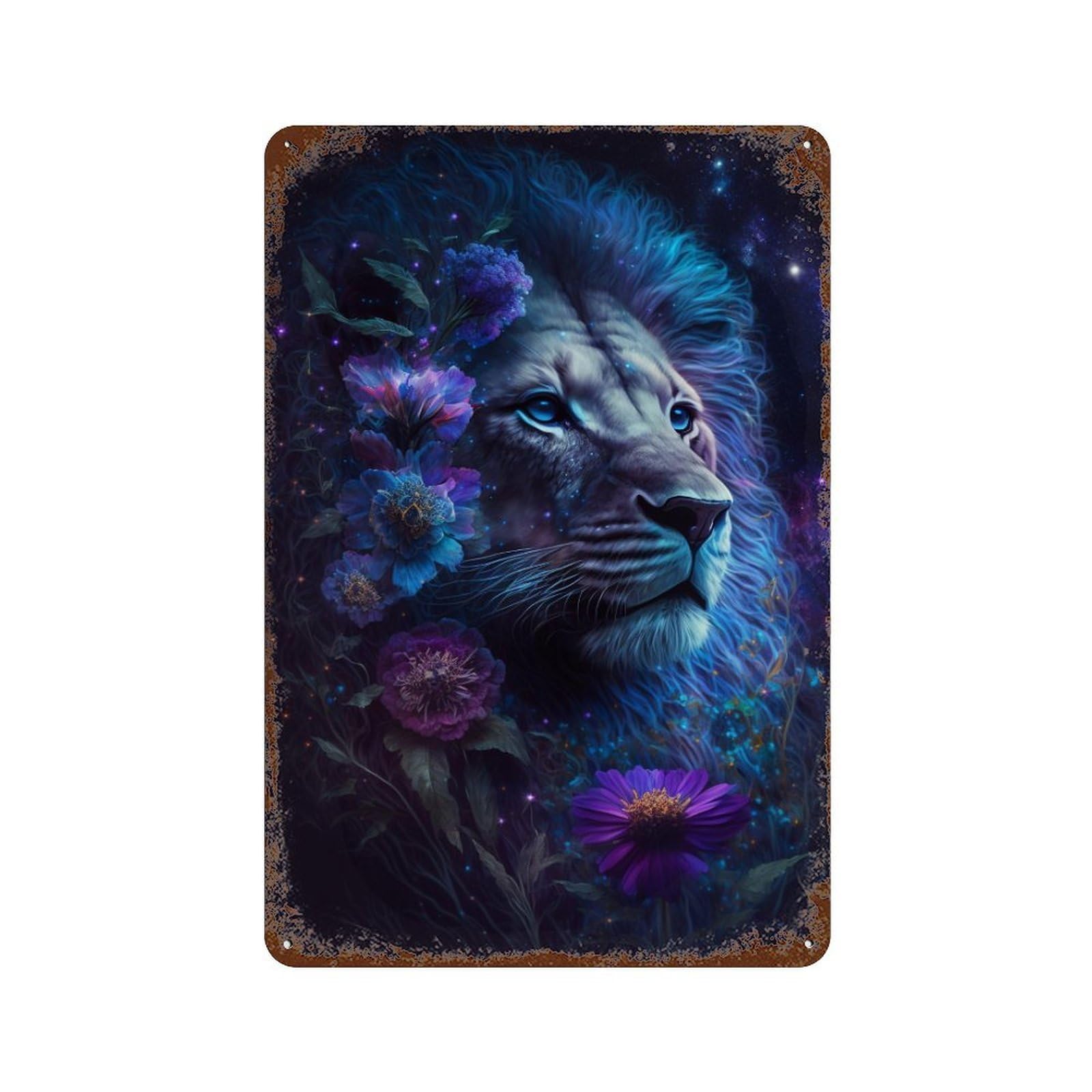Weathered Tin Sign with Enchanted Lion Fantasy Artwork -4 Design 11.8"x7.9", for Office, Studio And Wall Decor, Retro Wall Decor