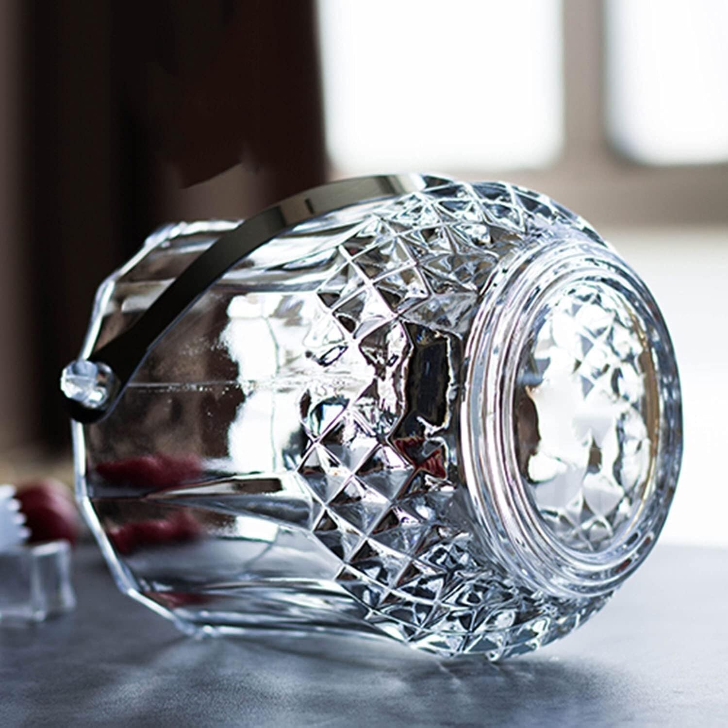 Glass Ice Bucket for Freezer, with Handle and Ice Tongs, Home Bar Ice Bucket Set, Elegant Christmas Candy Container