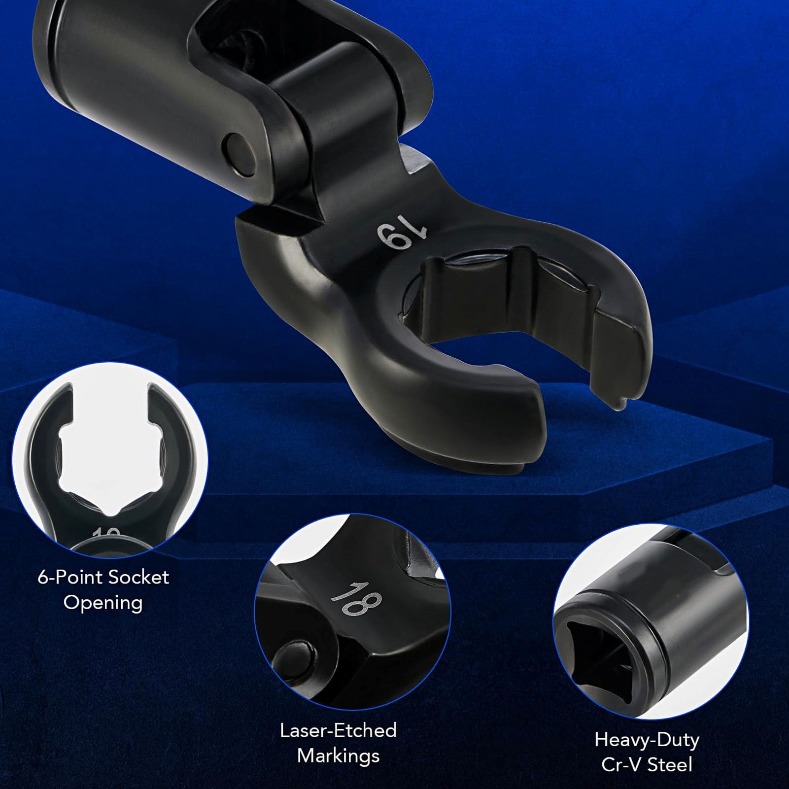 FILFEEL Juego de 6 Llaves de Pie de Cuervos – Llaves de Tubo de Línea de con Cabeza Flexible de 180° con Apertura de 6 Puntos para Accionamiento de /2” y 3/8” – Inyector de Tubo de Freno Automotriz