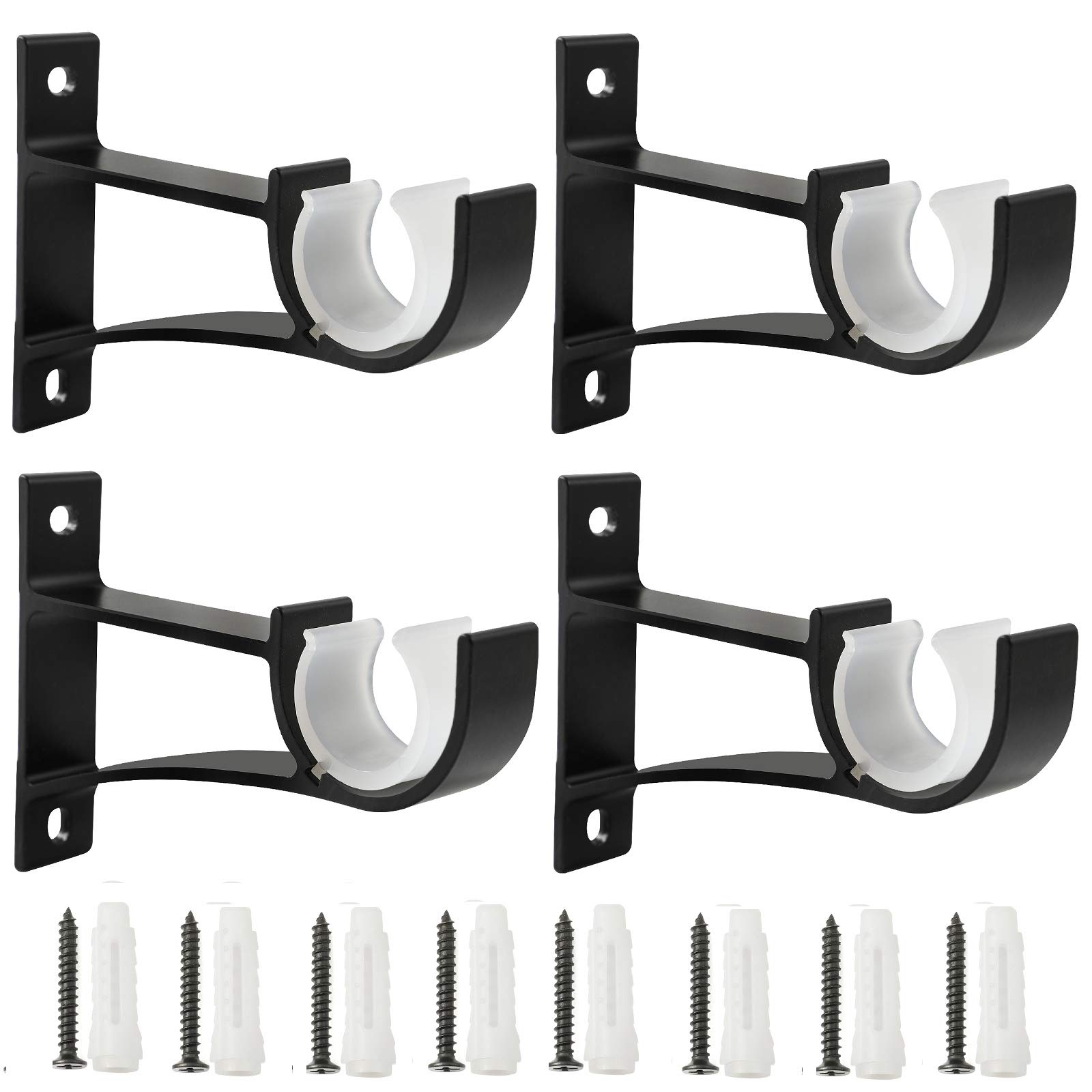 Sturdy Curtain Rod Brackets Rod Holders Curtain Rod Holder Curtain Rod Bracket for 1 Inch,1 1/8 Inch and 1 1/4 Inch Rod, Black Color, (Set of 4)