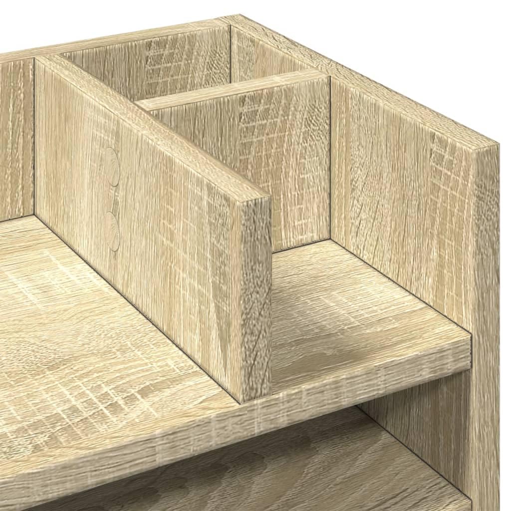 Organizer na biurko dąb Sonoma z materiału drewnopochodnego, 44,5 x 24 x 25 cm, 6 przegródek, na papier A4, dokumenty, segregatory, dokumenty, zeszyty, akta, rachunki