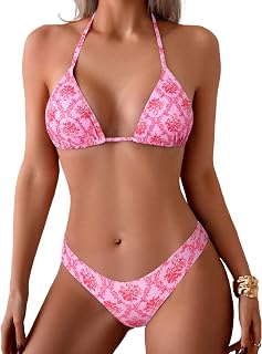ZAFUL Women's Floral Halter Triangle Bikini Set - Sexy High Cut 2-Piece Swimsuit for Beach & Pool