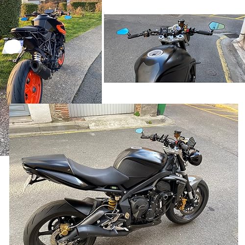 Miniatura 7 de Espejo retrovisor de motocicleta de 78 pulgadas, fibra de carbono, espejo lateral de manillar de 0.866in, espejo trasero invertido modificado para