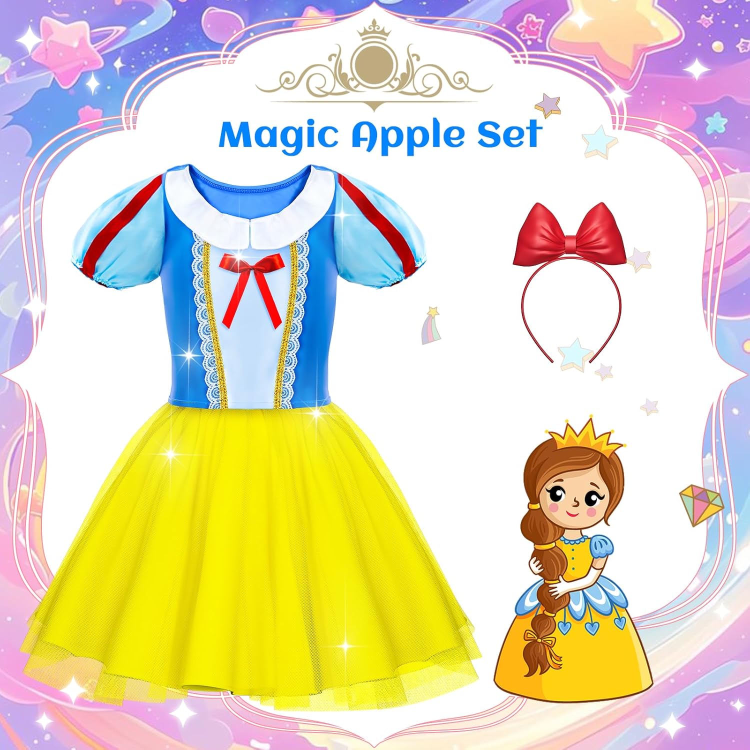 Princess Dress Up for Girls - Dress up Clothes for Toddler Girl,Role Play Costume Princess Toys Christmas Birthday Gifts Set for Age 3-8 Year Old