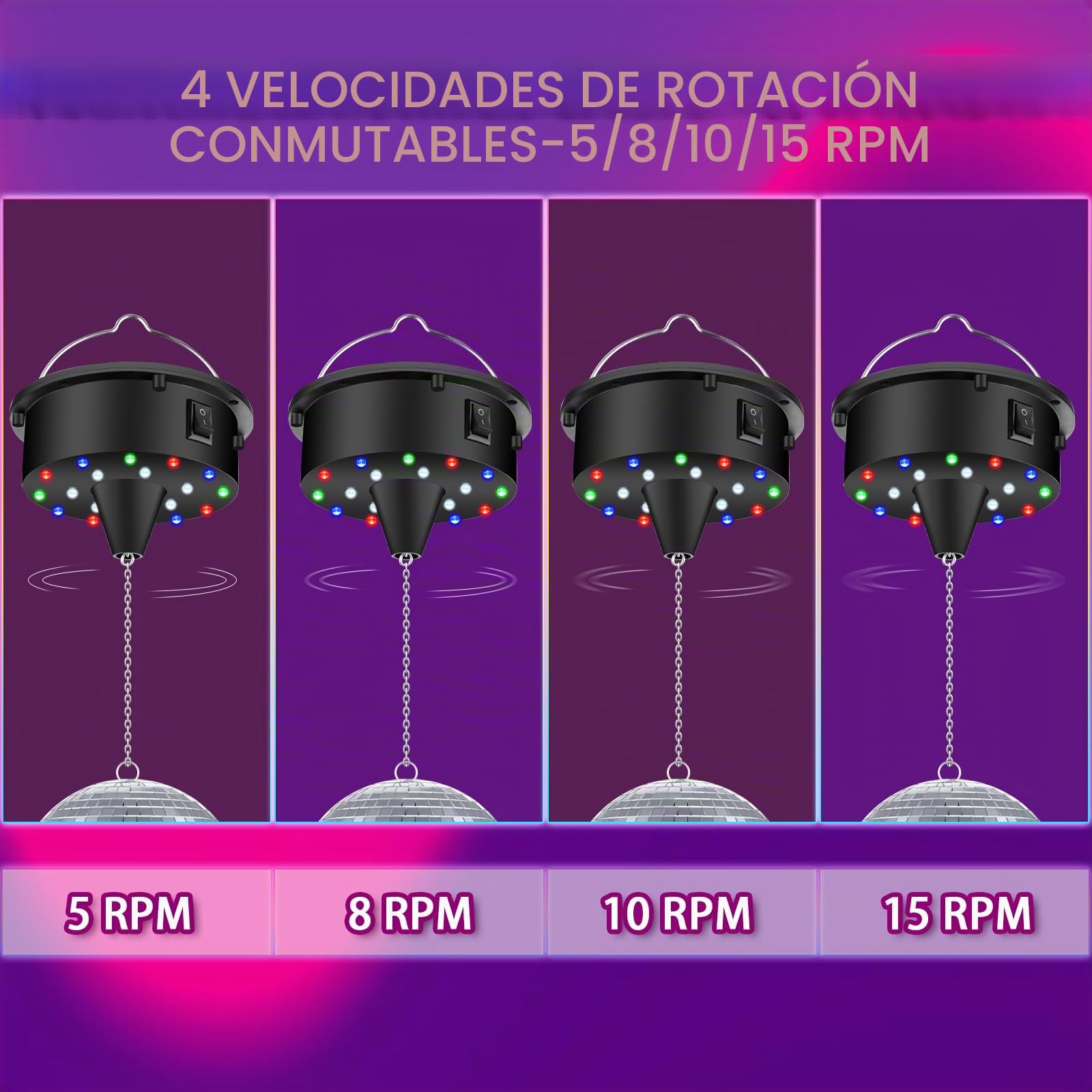 Motor giratorio de bola de discoteca mejorado, motor de espejo ajustable 5/8/10/15 rpm, soporta colgar 6-15 pulgadas y crea un gran ambiente de fiesta