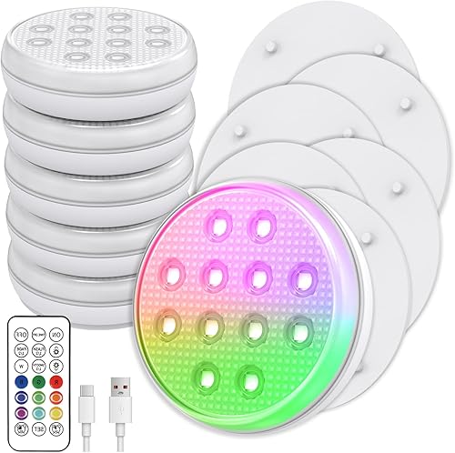 Luces de piscina, luces LED sumergibles con control remoto, IP68 impermeable 16 colores recargables, iluminación subacuática con imán integrado para