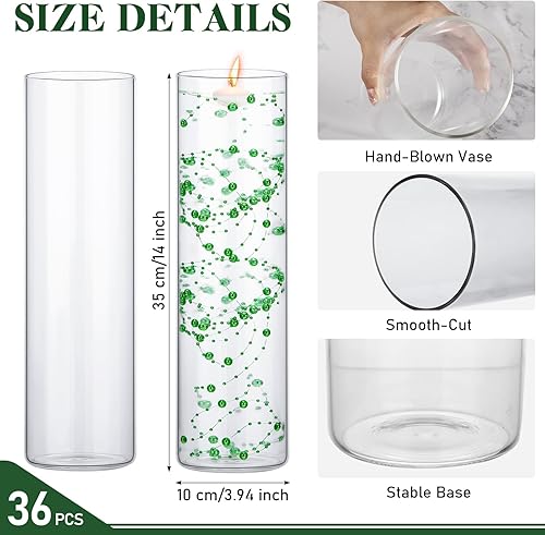 Miniatura 2 de Sumind Paquete de 36 jarrones cilíndricos grandes de vidrio transparente para boda, 4 pulgadas de ancho, portavelas flotantes para huracanes,