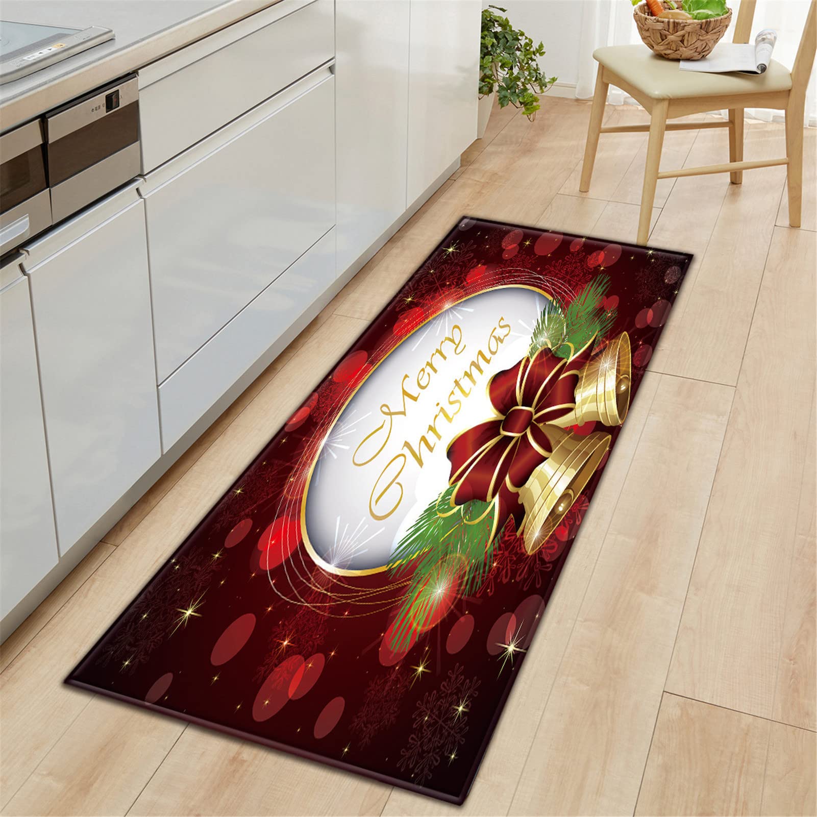 Alfombras Navideñas Felpudo Antideslizante Merry Christmas Alfombra Navideño Impresa En 3D Alfombrilla De Piso para Cocina Entrada Dormitorio Baño, Decoración para Navidad,60x180cm/23.6"x70.8"