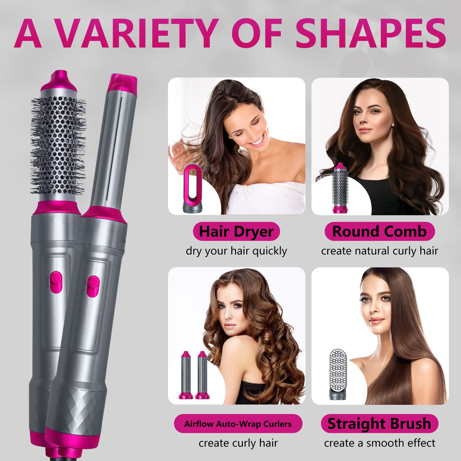 TANSHINE 5 in 1 Hairstyler Auto Airstyler Set,Haarstyler Heißluftbürste Fföhnbürste Warmluftbürste,Hot Air Styler Thermal Blowout Dryer Brush