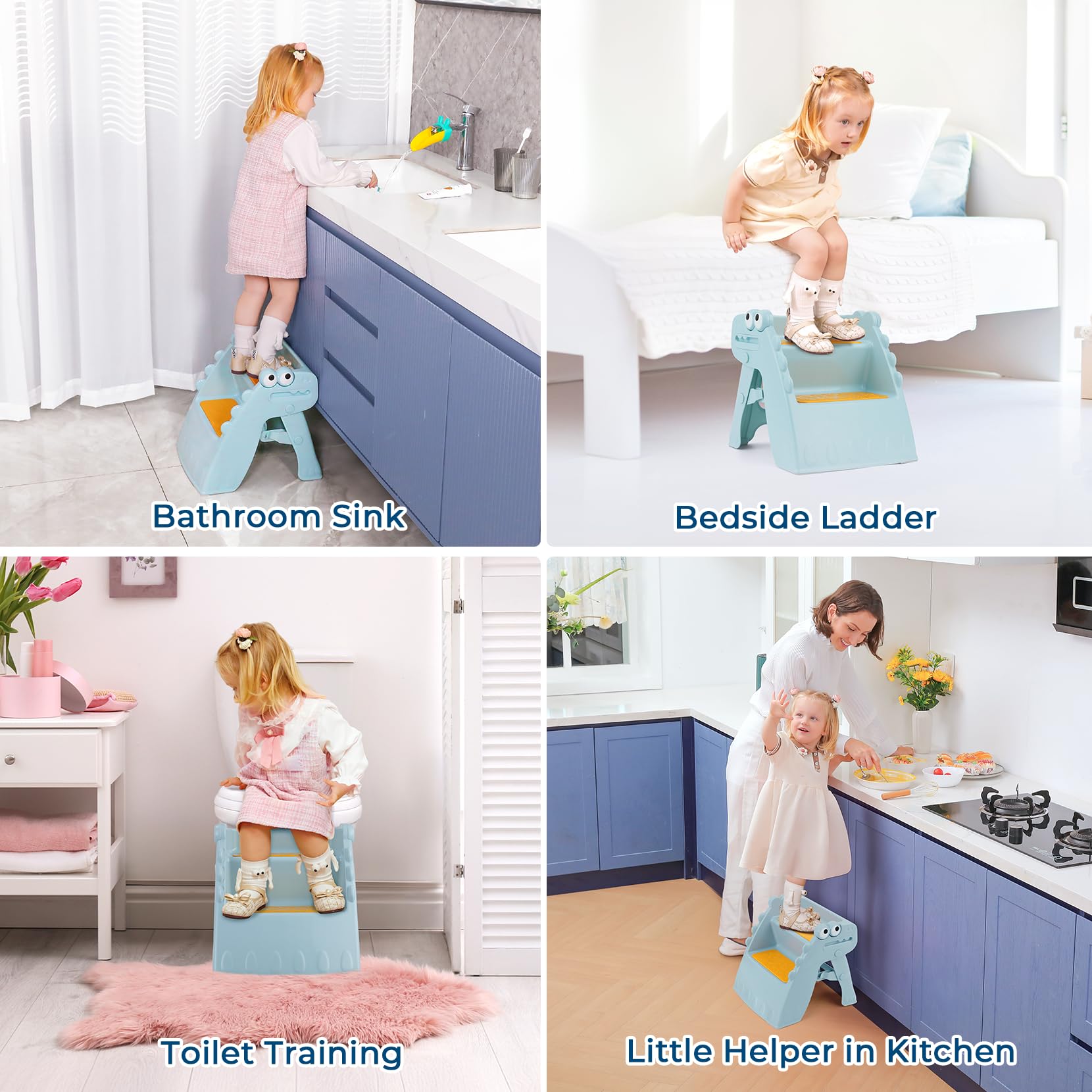 Onasti Taburete plegable para niños pequeños, taburete de 2 escalones para niños, taburete de entrenamiento antideslizante para niños, taburete plegable para baño, fregadero, encimera de cocina con