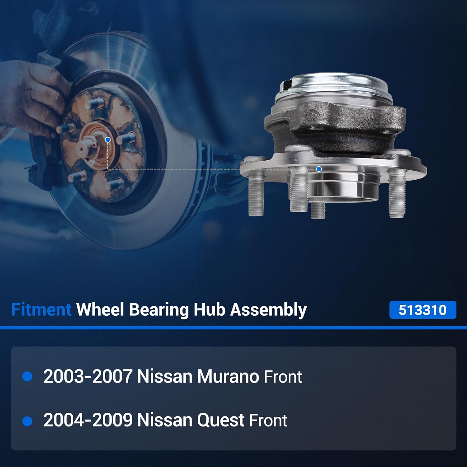 Autoround 513310 Front Wheel Hub and Bearing Assembly Compatible with Nissan Murano 2003-2007, Quest 2004-2009 5-Lug - Image 2
