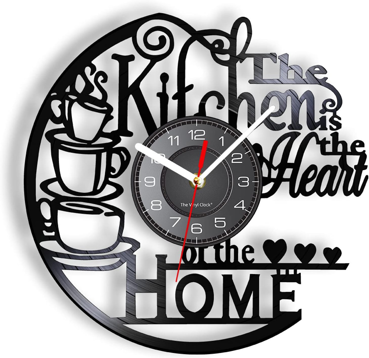 12 Inch Wall Clock The Kitchen is The Heart of The Home Kitchen Vinyl Record Wall Clock Cooking Utensils Tableware for Dinning Room New Home Decor for Room Decoration