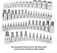 Vista 5 de CASOMAN Master Torx Bit Socket y Torx externo juego de 60 piezas, acero S2 y Cr-V, E4-E24, T6-T70, TT6-TT70, TP8-TP60