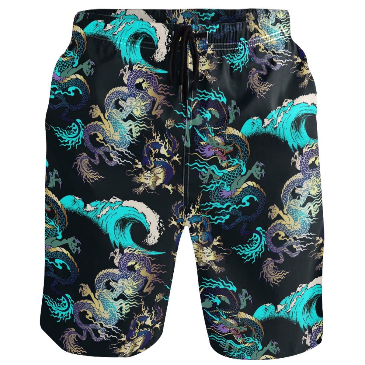 visesunny Men Swim Trunks Swimming Beach Surfing Board Shorts Swimwear Quick Dry Mesh Lining Bathing Suits with Pockets, Dragon, Large