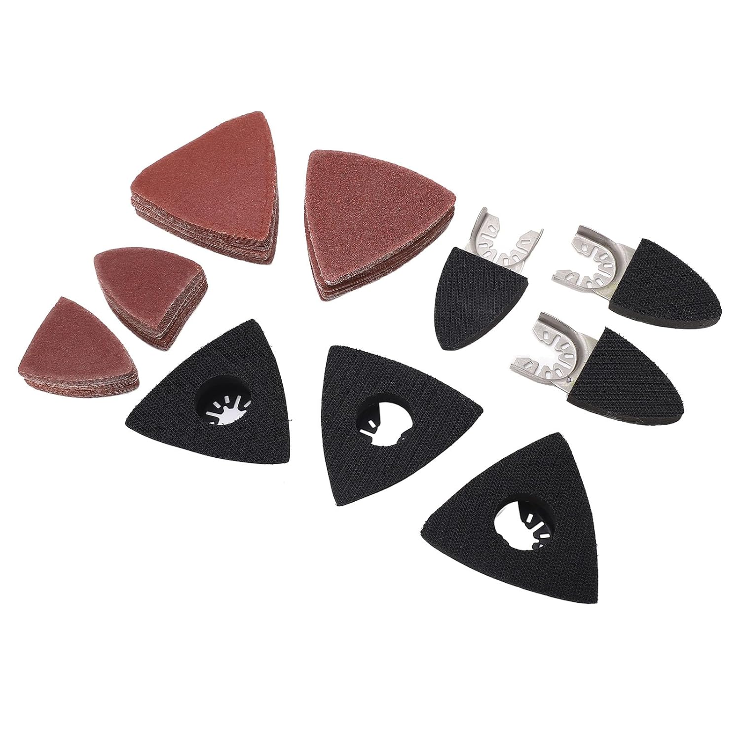 106Pcs Oscillating Tool Sanding Pads Kit, Oscillating Multi Tool Sanding Pads for Metal Wood Gypsum, 6Pcs Finger Triangle Sanding Pad with 100Pcs Multitool Sandpaper Sheet,