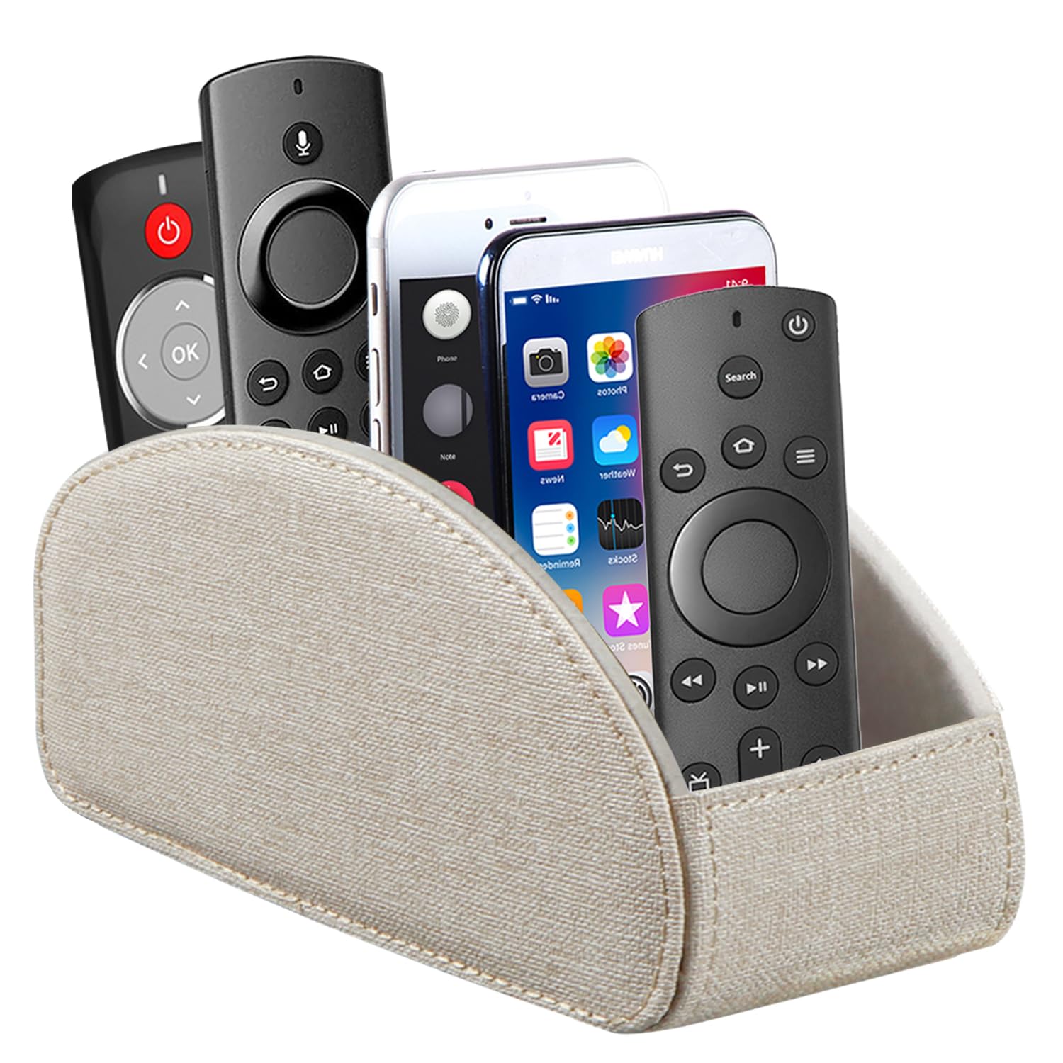Remote Control Holder PU Leather TV Remote Caddy for Table, 5 Compartments Nightstand Organizer for Bedroom Accessories/Bedside Remotes/Media