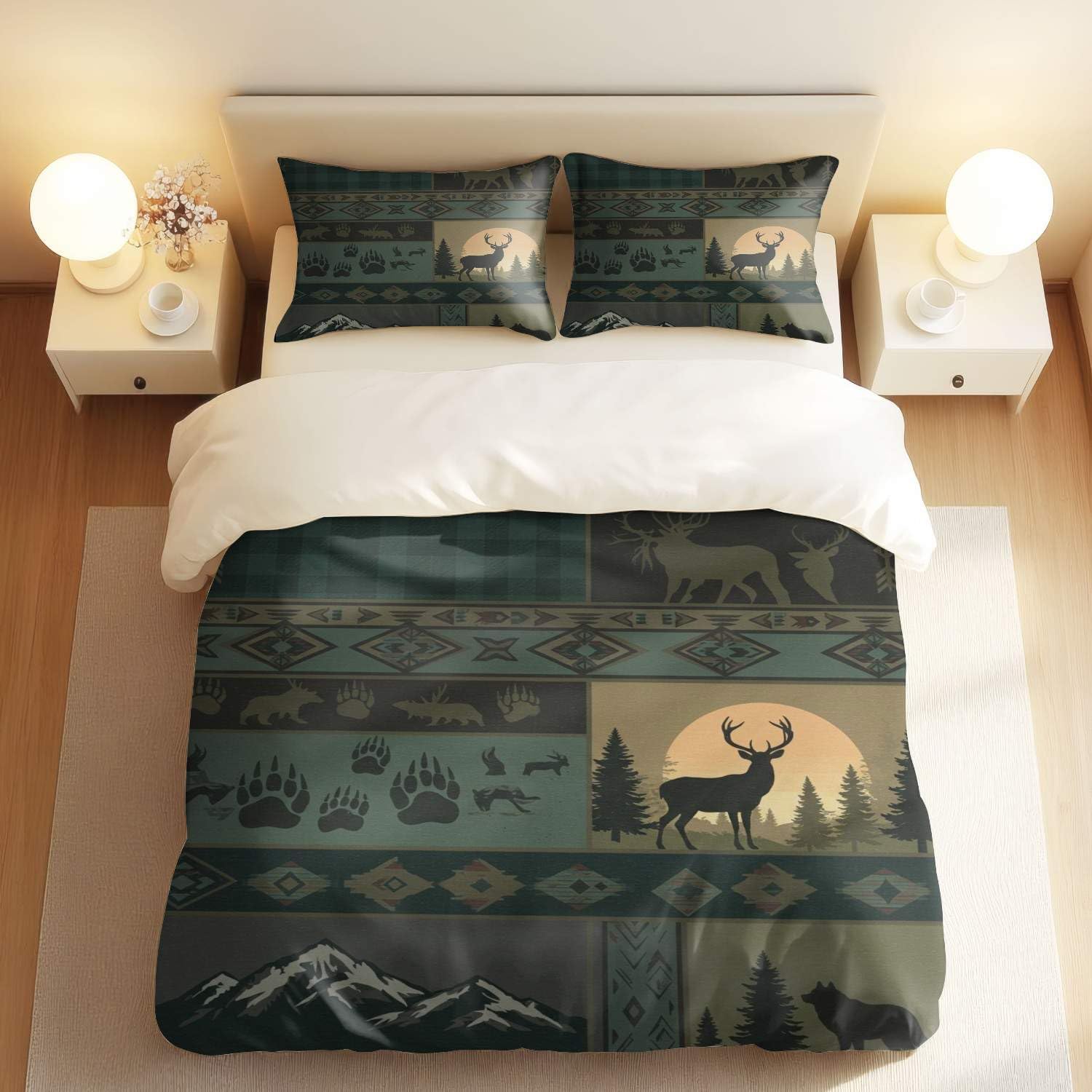 Housse de couette géométrique rouge et noire et 2 taies d'oreiller pour lit double 200x200 cm