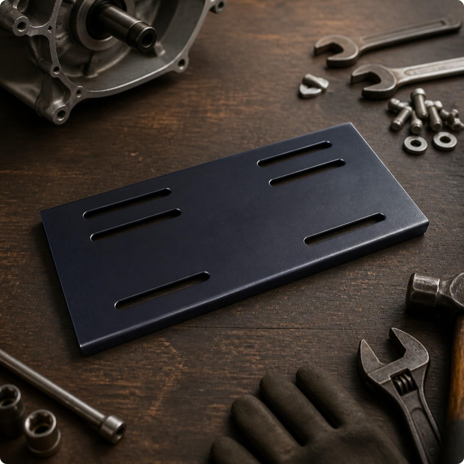 LOVIVER Piastra di Ancoraggio Motore in Acciaio con Scanalature Allungate per Fissaggio Stabile di Motori 420cc E 670cc Adatta per Officine E Progetti di Personalizzazione Fuoristrada