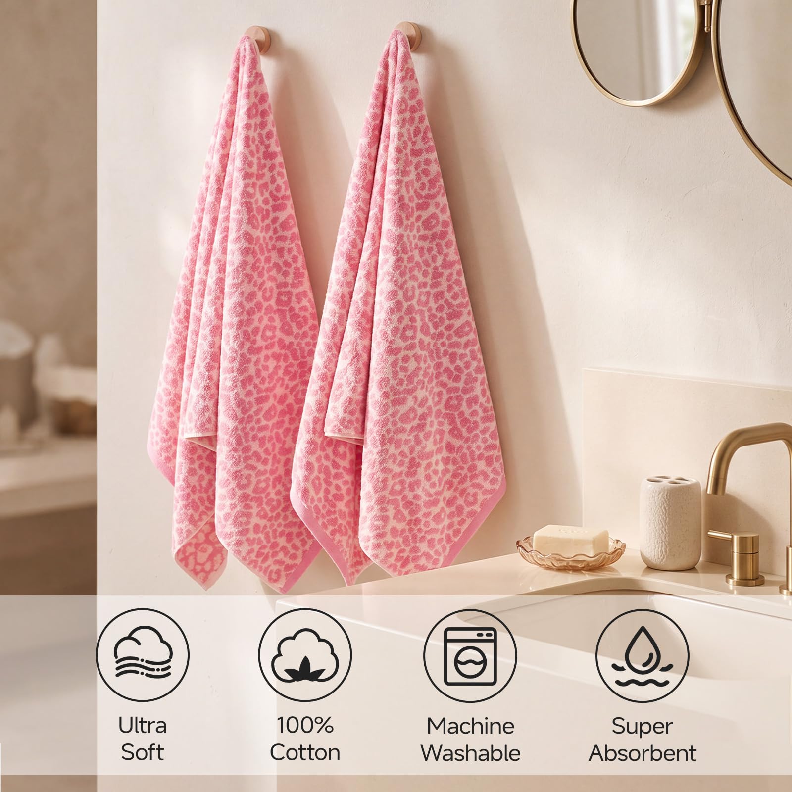 Leopard Print Bath Towels - REDKISS Set of 2 -7 Leopard Print Bath Towels - REDKISS Set of 2 -7