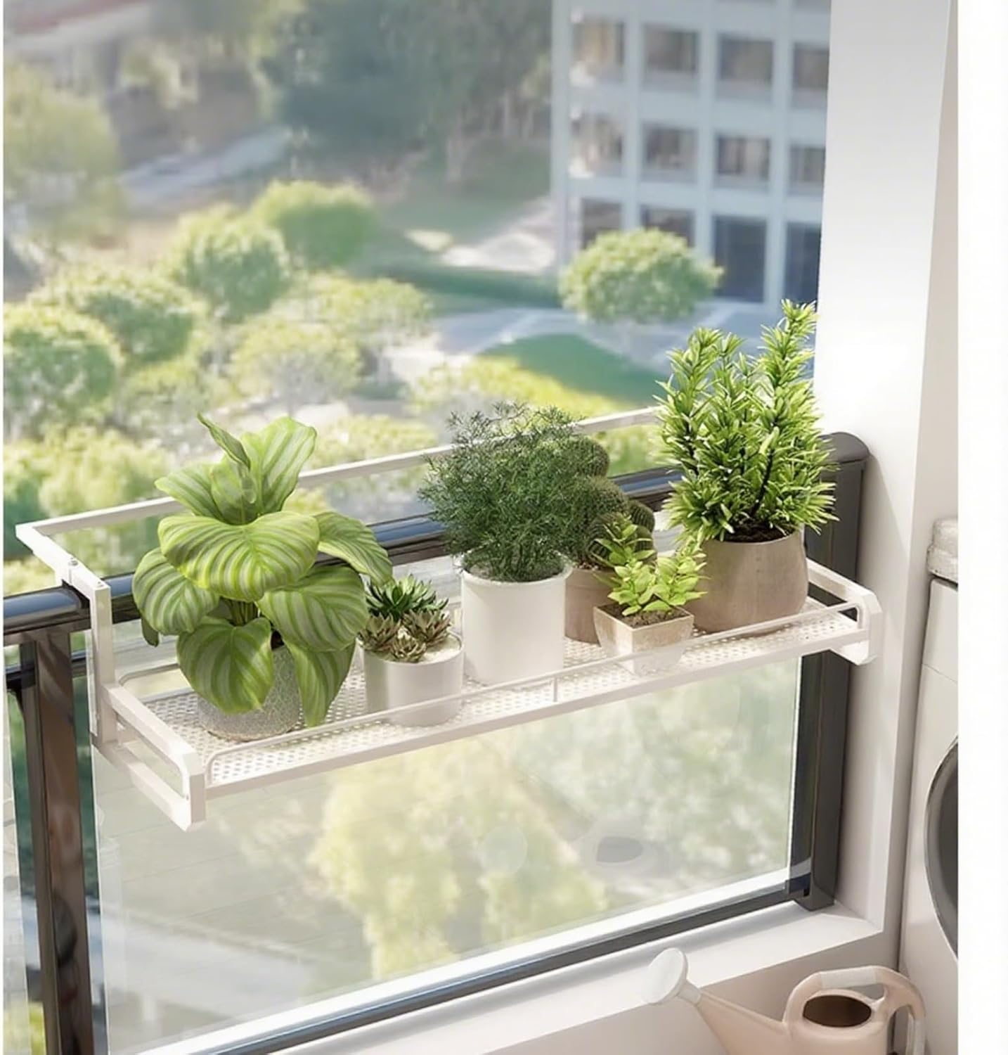 Plant-Racks Balcony Hanging Flower Stand, Iron Art Adjustable Shelving Unit, Succulent Storage Hanging Basket, Home Balcony Hanging Flower Pot Holder(White,120 * 46 * 22cm)
