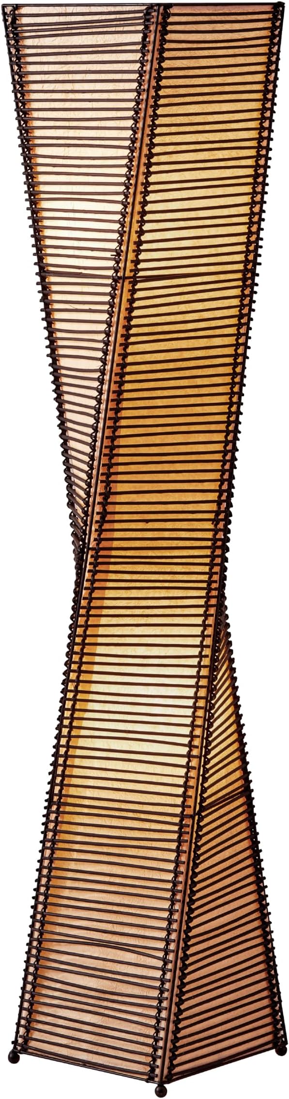 Adesso Stix Floor Lantern – Twisted Square Black and Beige Base, Transitional Two Light Floor Lamp for Bedroom, Home Office Lighting, or Living Room Décor, 50” x 9.5”