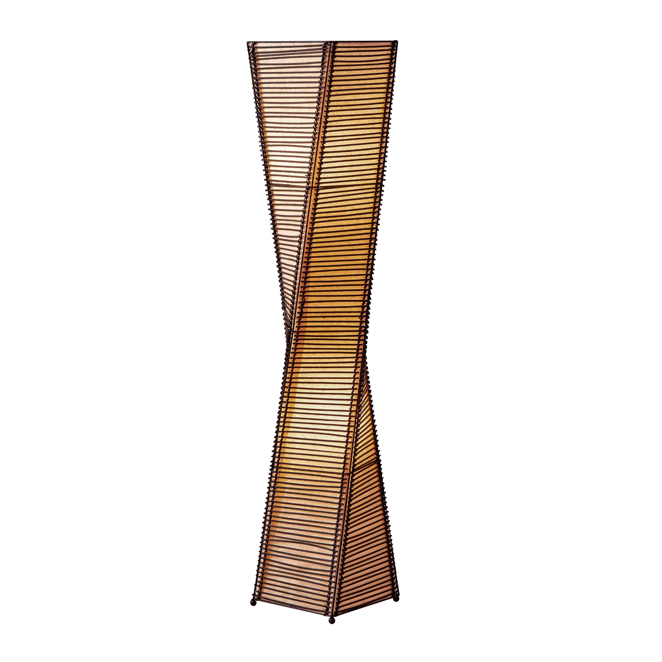 Adesso Stix Floor Lantern – Twisted Square Black and Beige Base, Transitional Two Light Floor Lamp for Bedroom, Home Office Lighting, or Living Room Décor, 50” x 9.5”