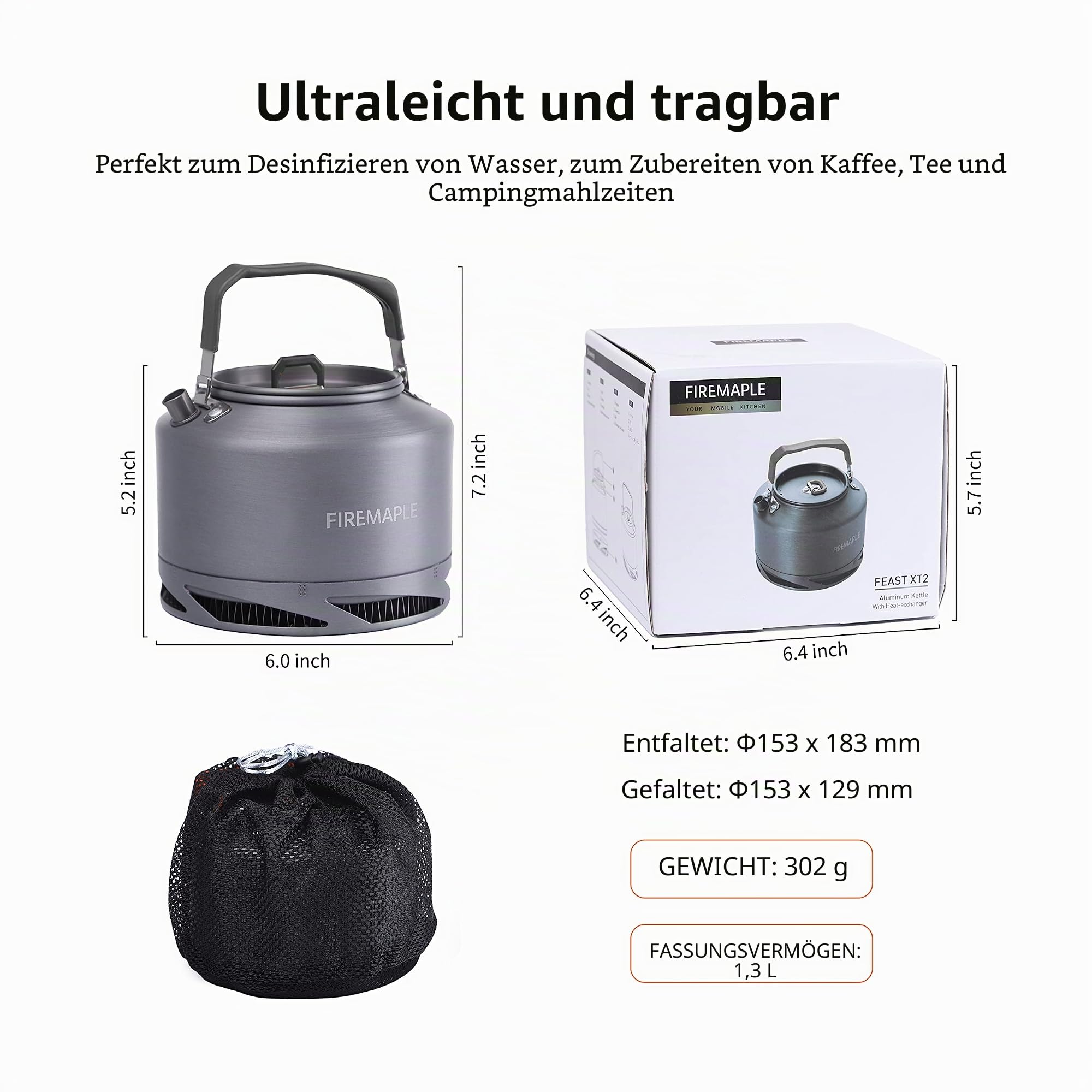Fire-Maple FMC-XT2 Teekessel Camping Wasserkocher für Outdoor Wandern Picknick Kaffee Leicht zu Reinigen, Hart eloxiertes Aluminium und Edelstahl Kochgeschirr-Set Teekanne und Kaffeekanne Schwarz