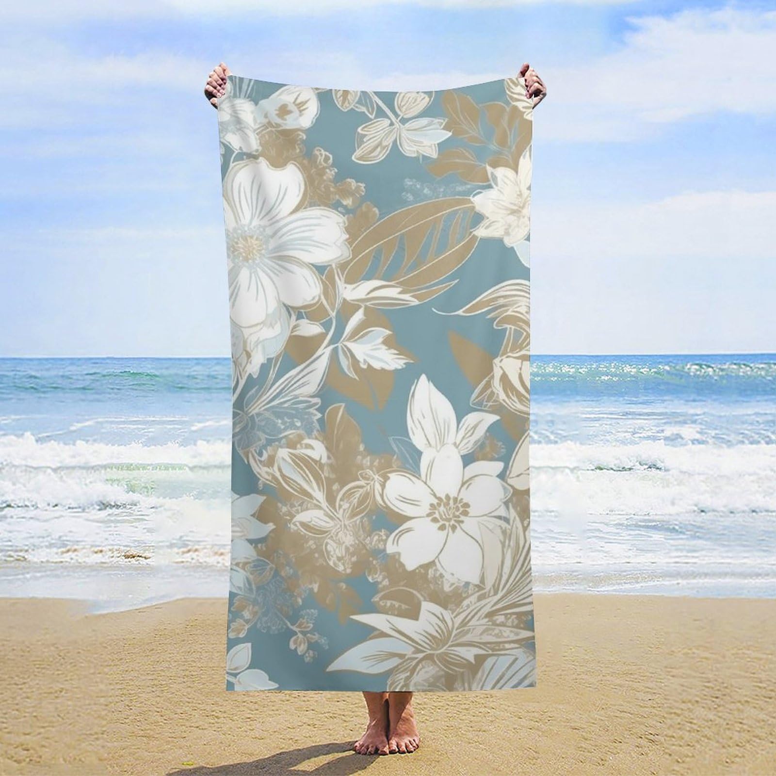 NTVOWPZO Light Peach Flowers Beach Towel Oversized Microfiber Bath Towels Lightweight Sand Proof Beach Towels Absorbent Pool Towels for Swimming Yoga Bathroom Towel 31.5" X 63"