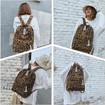 Toyvian Backpack Wide Shoulder Straps Leopard Print Large Capacity for Students with Comfortable Wearing and Small Front Pocket, for School and Outdoor Use