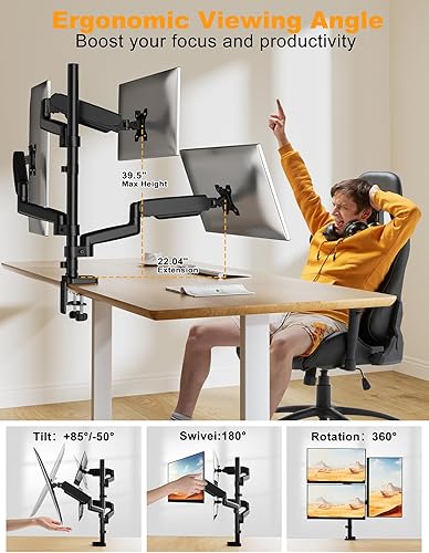 Miniatura 2 de FORGING MOUNT Soporte para monitor triple, soporte articulado ajustable de escritorio para 3 monitores para pantallas de 13 a 32 pulgadas de hasta