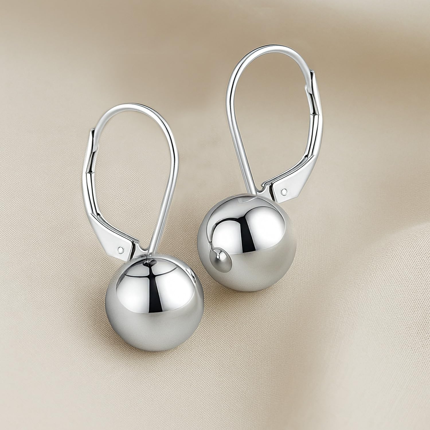 Charmsy 925 Sterling Silver Leverback Earrings for Women | Classic Bead Ball, Hammered Mirror Ball & Pearl Drop Dangle Earrings