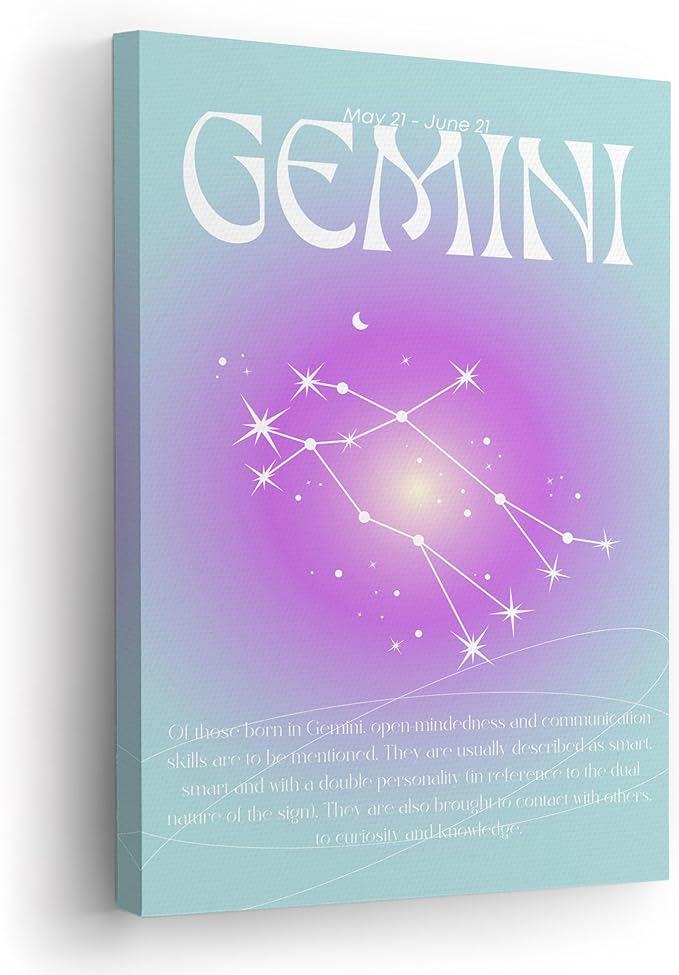 Gemini Star Sign Aura Canvas Wall Art – Minimalist Zodiac Sign Constellation Art Print - Aesthetic Zodiac Astrology Wall Decor for Living Room, Bedroom, Office - Astrology Lover Gift (16x24, Wrapped Canvas)